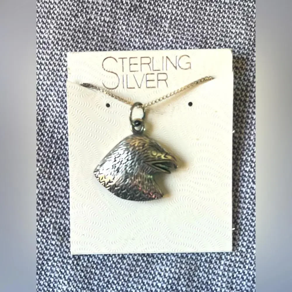 Sterling‎ Silver Eagle Head Pendant Necklace